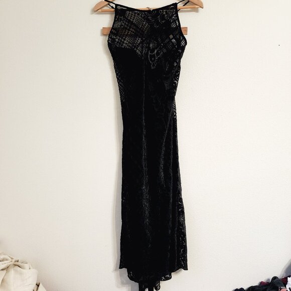 Vtg90's Victorias Secret Black Lace Velvet Nightgown S Fairy Grunge Whims Goth